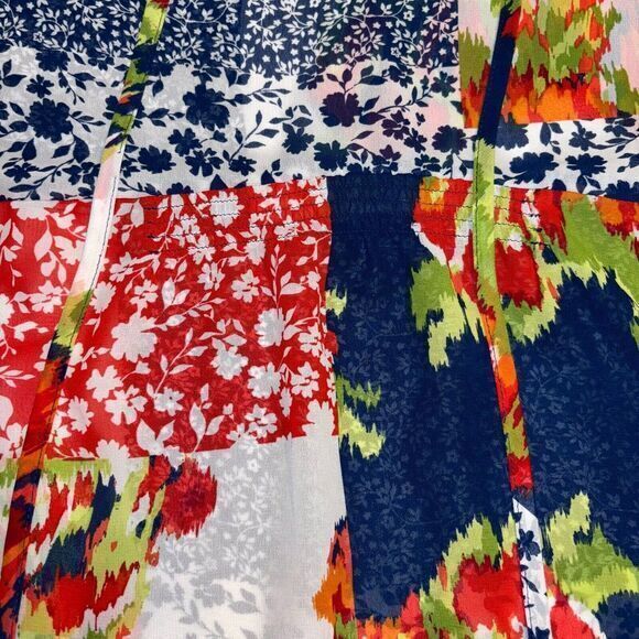 Valerie Stevens Shirt Womens XL Red/Blue Floral Short Sleeve Sheer Cinch Waist - Picture 3 of 8